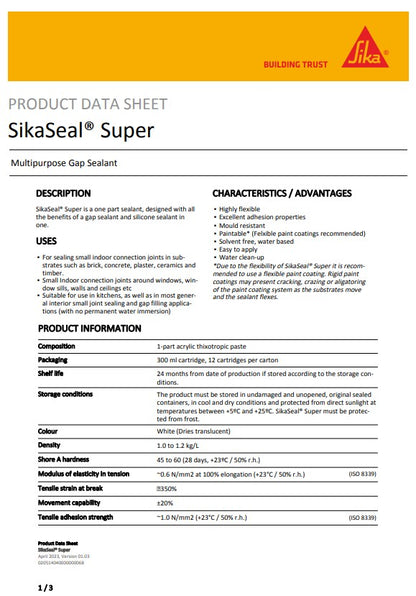 SikaSeal Super 200 Transparent 300ml Cartridge - Box of 12