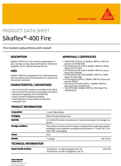 SikaFlex-400 Fire Grey 600ml Sausage - Box of 20