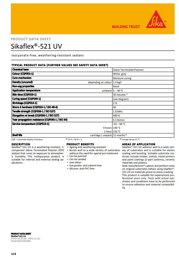 SikaFlex-521 UV Box of 12 300ml Cartridges or box of 20 600ml sausages