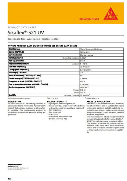 SikaFlex-521 UV Box of 12 300ml Cartridges or box of 20 600ml sausages