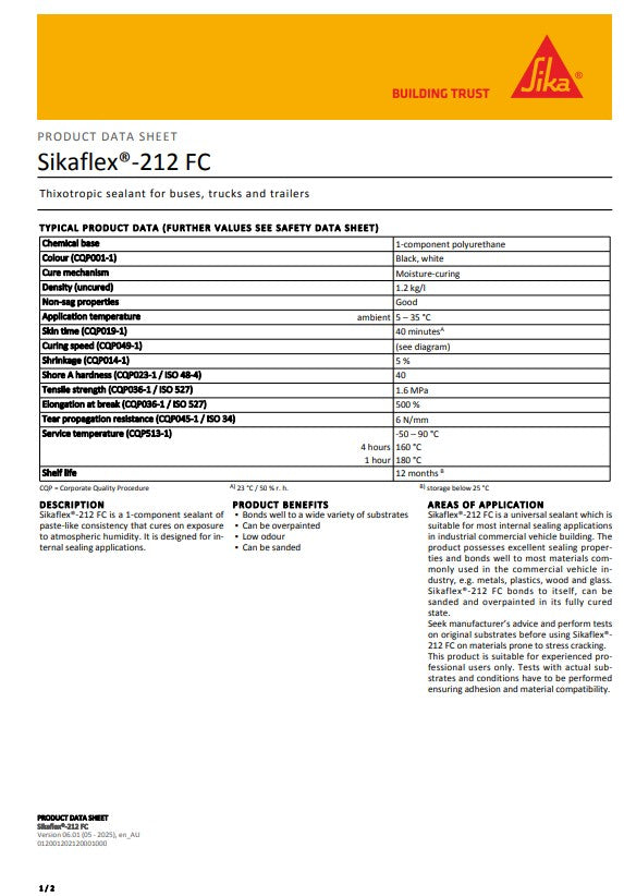 SikaFlex-212 FC Black or White 310ml Cartridge - Box of 12