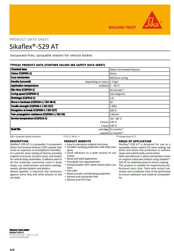 SikaFlex-529 AT Ochre 290ml Cartridge 300ml Sausage
