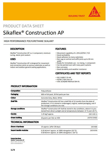 SikaFlex Construction AP Black, Concrete Grey or White 600ml sausage - Box of 20