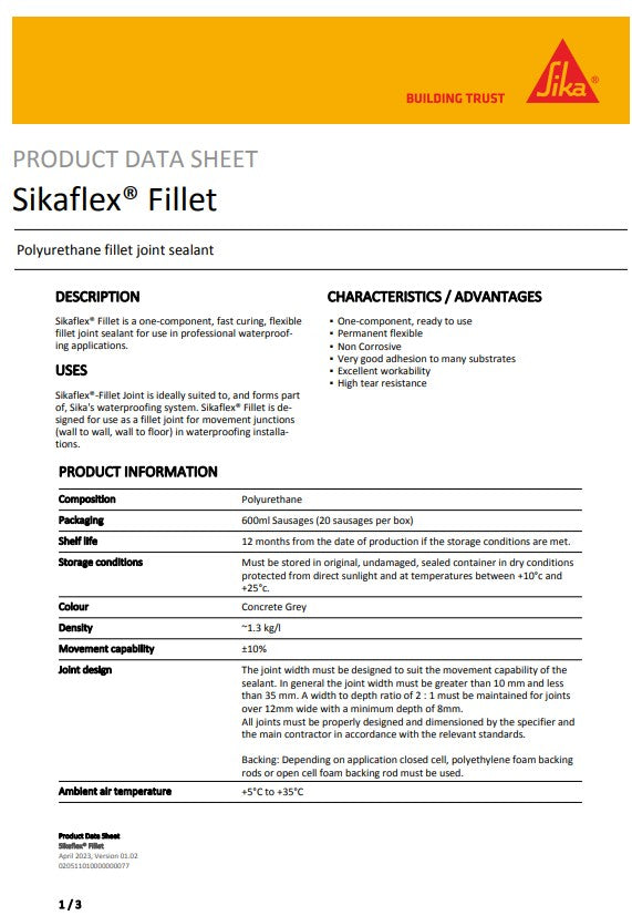 SikaFlex Fillet Concrete Grey 600ml Sausage - Box of 20