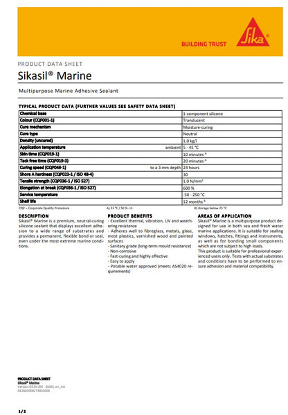 SikaSil Marine Clear 300g Cartridge or 75g Blister Tube