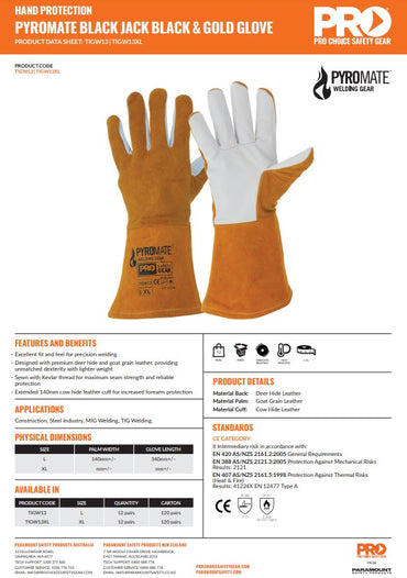 Pro Choice Pyromate TIGGA TIG Welders Gloves - 1, 6 or 12 Pairs in 2 Size Options