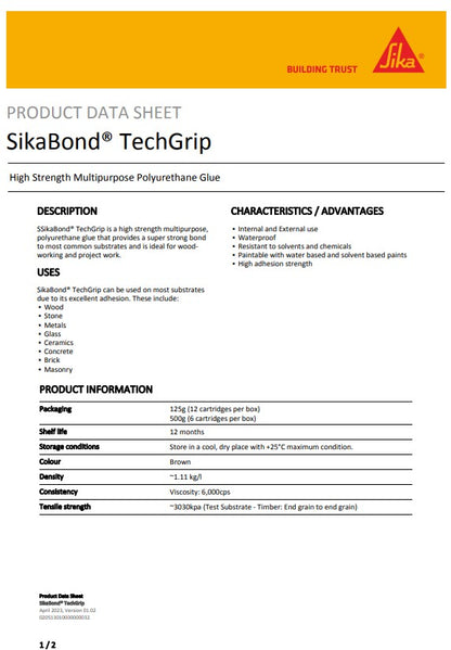 SikaBond TechGrip 125gm Box of 12 or 500gm Box of 6