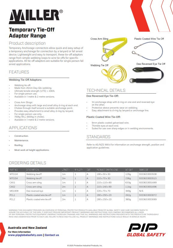Miller Webbing Ties Offs and Cross Arm Slings