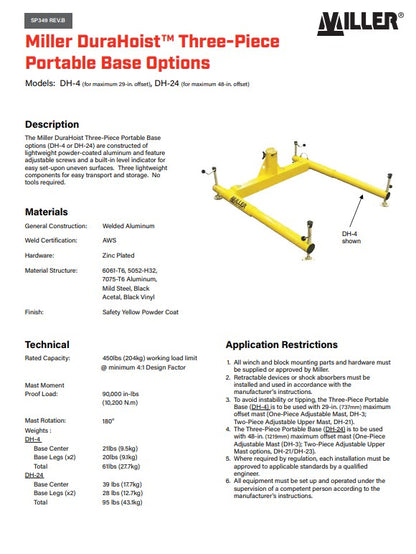 Miller DuraHoist Masts, Extensions, Posts and Bases