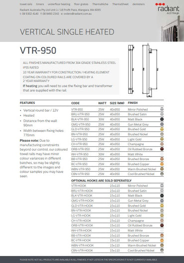 Radiant Extended Leg (60mm) for Round Vertical Towel Rails (For Use On Half Tiled Walls) - Various Colour Finishes