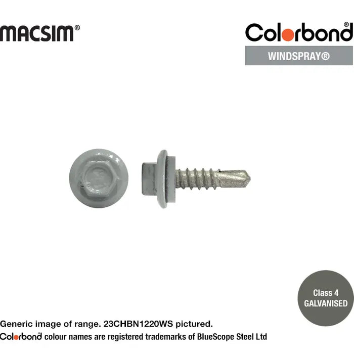 Macsim Hex Washer Face Self Drilling Galvanised PAINTED HEAD Screws - Box of 1000 - Various Sizes and Colours