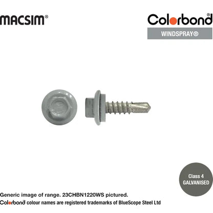 Macsim Hex Washer Face Self Drilling Galvanised PAINTED HEAD Screws - Box of 1000 - Various Sizes and Colours