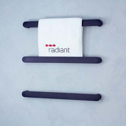 RADIANT BLK-ASPEN Single SQUARE Bar Matt BLACK HEATED Towel Rail round end