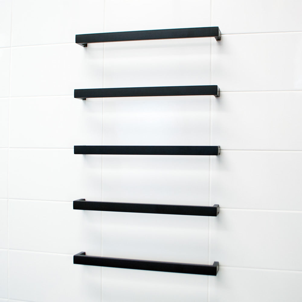 Radiant Single SQUARE Bar Heated Towel Rail Kits (SBSTR) - Various Widths, Colour Finishes and Number of Bars Available