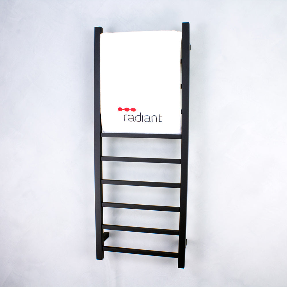 Heated Towel Rail SQUARE Bar Matt BLACK 430 x 1100mm - Bottom right power - BSTR430 