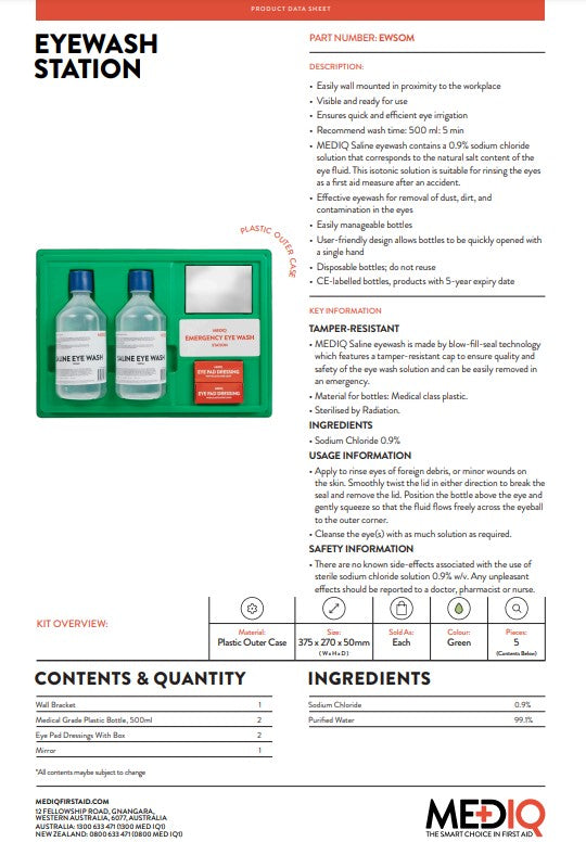 MEDIQ Emergency Eyewash Saline Solution - Bottles and Stations