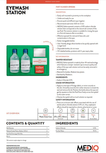 MEDIQ Emergency Eyewash Saline Solution - Bottles and Stations
