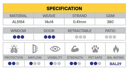 FLYPRO Ultra Guard Aluminium Barrier & Pet Protection Flyscreen Mesh (BAL29) - 15m Rolls - Various Widths