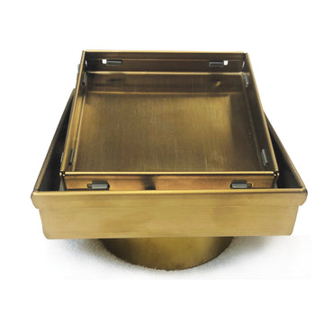 Radiant Brushed Gold  316 Stainless Steel Square Tile Insert Shower Grate - 3 Outlet Sizes
