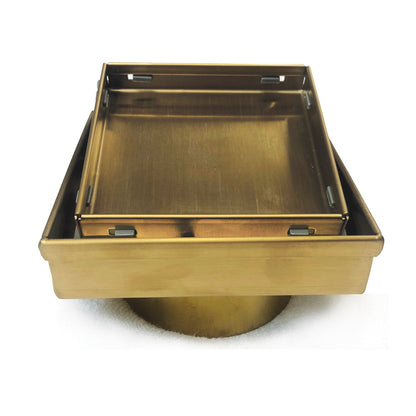 Radiant Brushed Gold  316 Stainless Steel Square Tile Insert Shower Grate - 3 Outlet Sizes