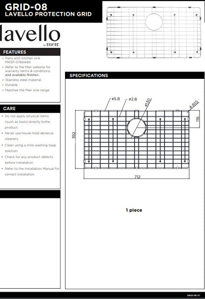Meir Lavello Protection Grid for Kitchen Sink MKSP-S760440