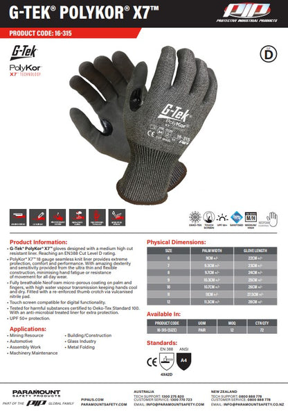 G-Tek PolyKor X7 Cut D Gloves Vend Ready - 2 Size Options