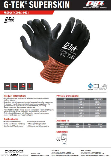 G-Tek Superskin Gloves - 12 Pairs in 6 Size Options