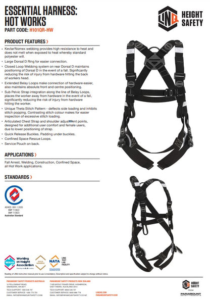 Linq Essential Hot Works Harness with Quick Release Buckle Kevlar Webbing M-L