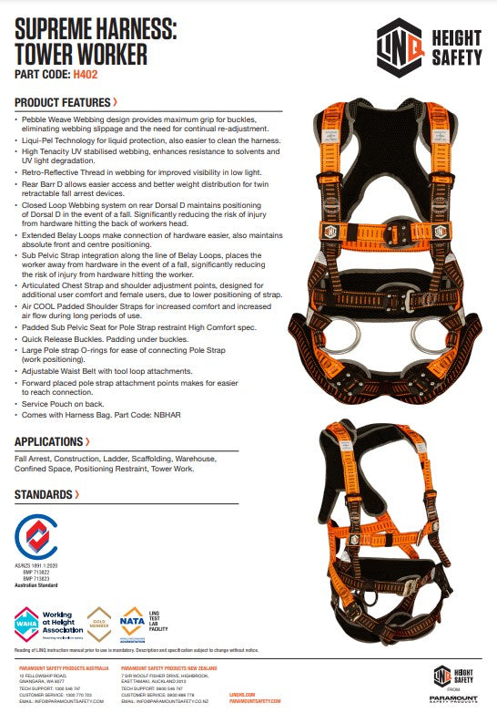 Linq Supreme Edi Tower Worker Harnesses - 3 Size Options