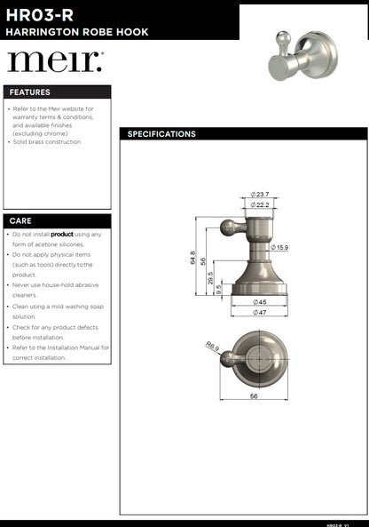 Meir Harrington Brushed Nickel Robe Hook
