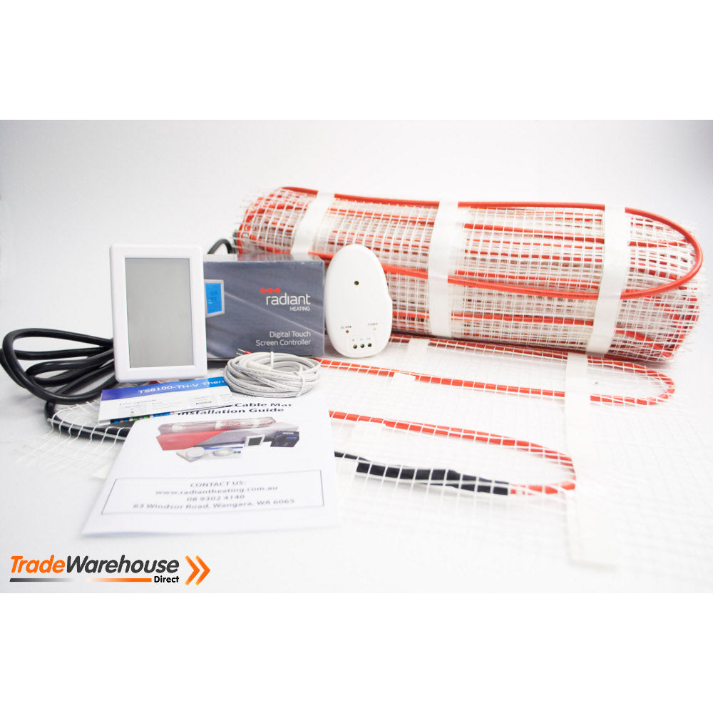 In-Screed Under Floor Heating Cable Mat Kit for BATHROOM Areas - 1.5sqm HORIZONTAL WHITE Thermostat