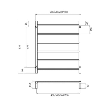 Radiant NON-Heated ROUND Bar Towel Rails (LTR01) 830mm Tall - Multiple Widths and Colour Finishes