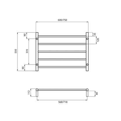 Radiant NON-Heated ROUND Bar Towel Rails (LTR03) 550mm Tall - Multiple Widths and Colour Finishes