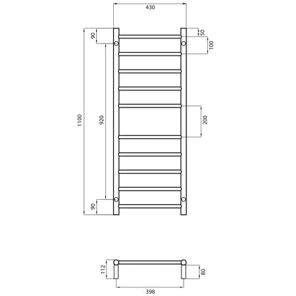 Radiant NON-Heated ROUND Bar Towel Rails (LTR430) 1100mm Tall - Mirror Polished or Matt Black