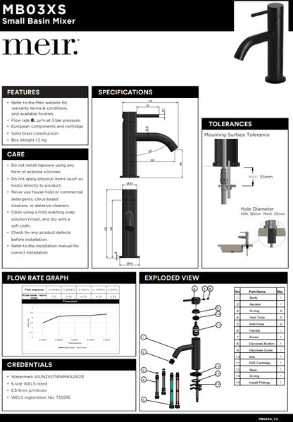 Meir Piccola Basin Mixer Taps - Various Colour Finishes