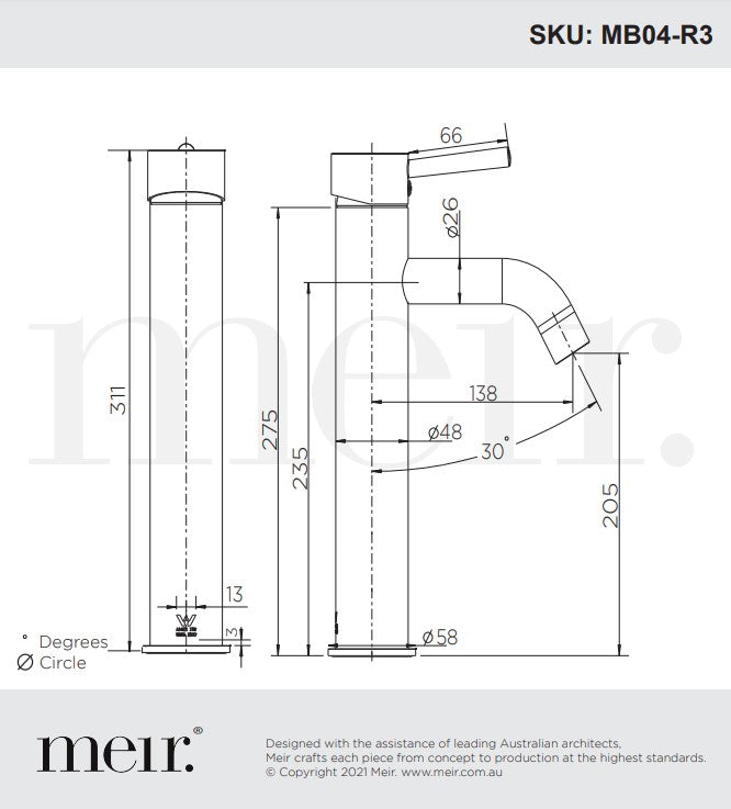 Meir Round Tall Curved Basin Mixer Tap - Various Colour Finishes