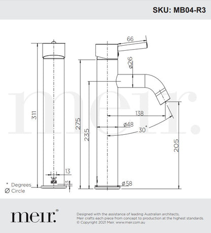 Meir Round Tall Curved Basin Mixer Tap - Various Colour Finishes