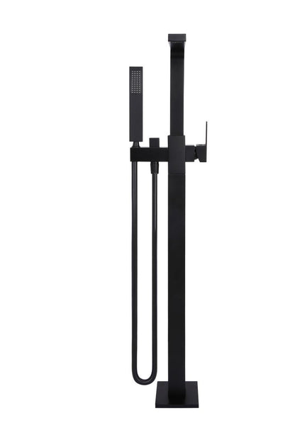 Meir Matte Black Square Freestanding Bath Spout and Hand Shower