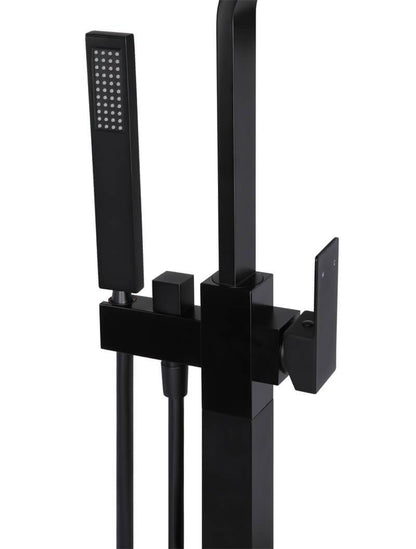 Meir Matte Black Square Freestanding Bath Spout and Hand Shower