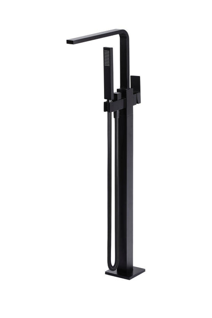 Meir Matte Black Square Freestanding Bath Spout and Hand Shower