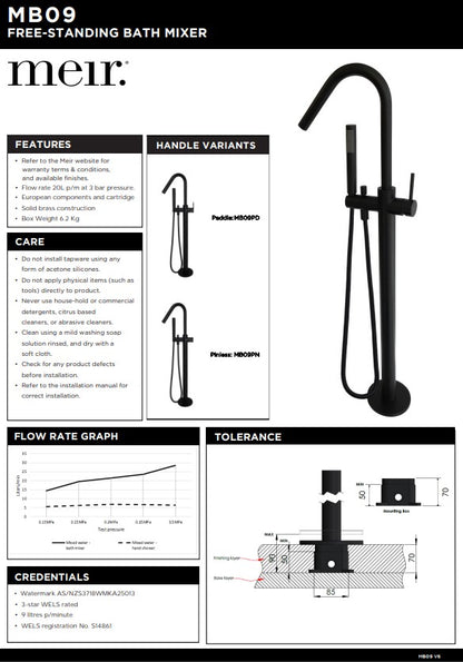 Meir Round Freestanding Bath Spout and Hand Shower Pinless Handle - Various Colour Finishes