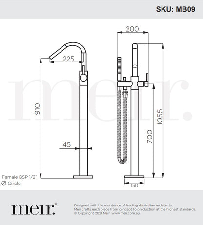 Meir Round Free Standing Bath Spout and Hand Shower - Various Colour Finishes