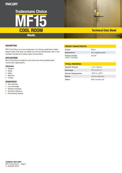MF15 Tradesman Cool Room Mastic Sealant 300ml Cartridges - Box of 10