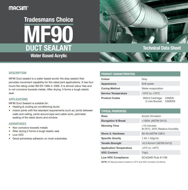 MF90 Duct Sealant - Box of 20 300ml Cartridges or 5L Tubs