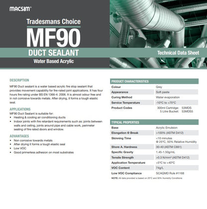 MF90 Duct Sealant - Box of 20 300ml Cartridges or 5L Tubs