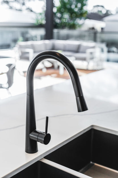 Meir Matte Black Round Pull Out Kitchen Mixer Tap