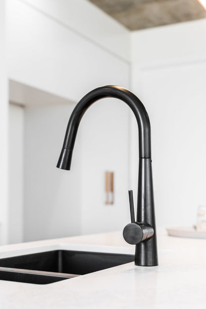 Meir Matte Black Round Pull Out Kitchen Mixer Tap