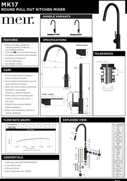Meir Piccola Pull-Out Kitchen Mixer Tap - Various Colour Finishes