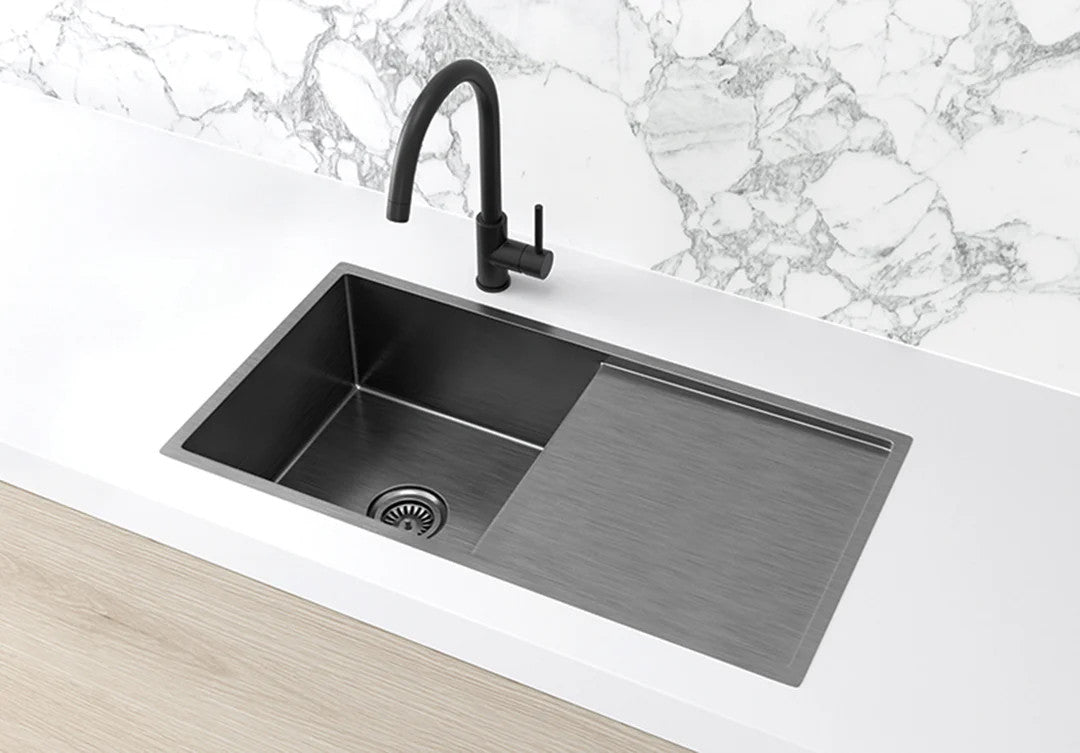 Meir Lavello Single Bowl Kitchen Sink with Drainboard 840 x 440mm - 3 Colour Finishes