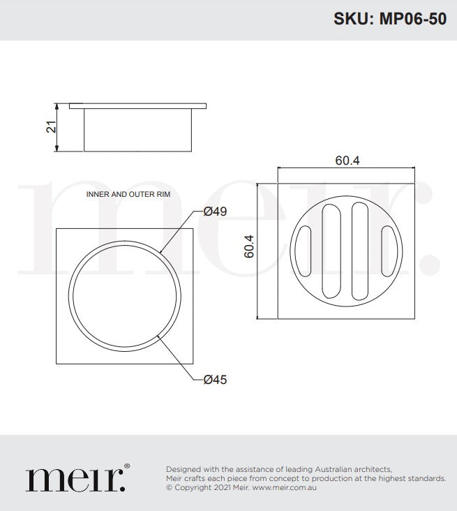 Meir Square Floor Grate Shower Drain 50mm Outlet - Various Colours Finishes